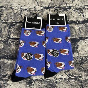 Fun Circle Men's Blue Dogs Sox size 10-13 Crew Socks 2 Pair Shoe sz 6-12